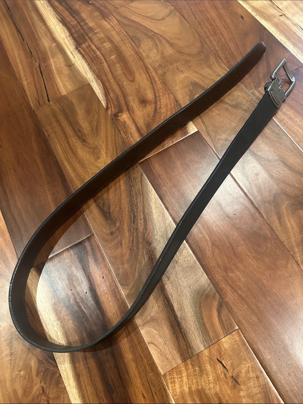 Columbia Men's Reversible Dark Brown/Black Leather Belt with Silver Buckle